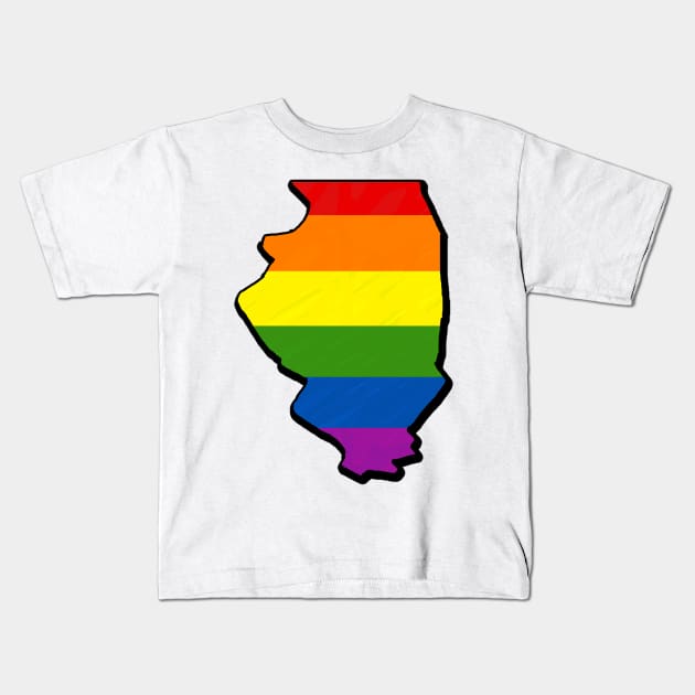 Rainbow Illinois Outline Kids T-Shirt by Mookle